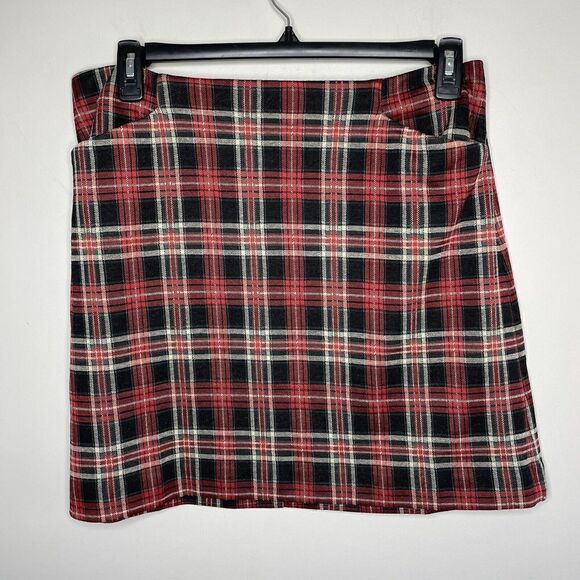 LOFT Skirt Womens 12 Petite 12P Red Black Plaid Mini Skirt Pockets - Picture 1 of 6